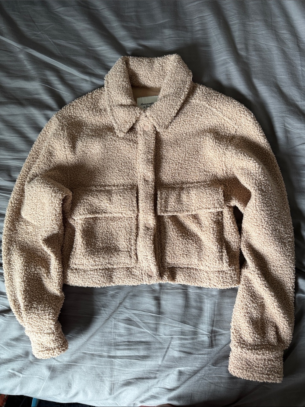 Abercrombie & Fitch Beige Teddy Sherpa Cropped Jacket